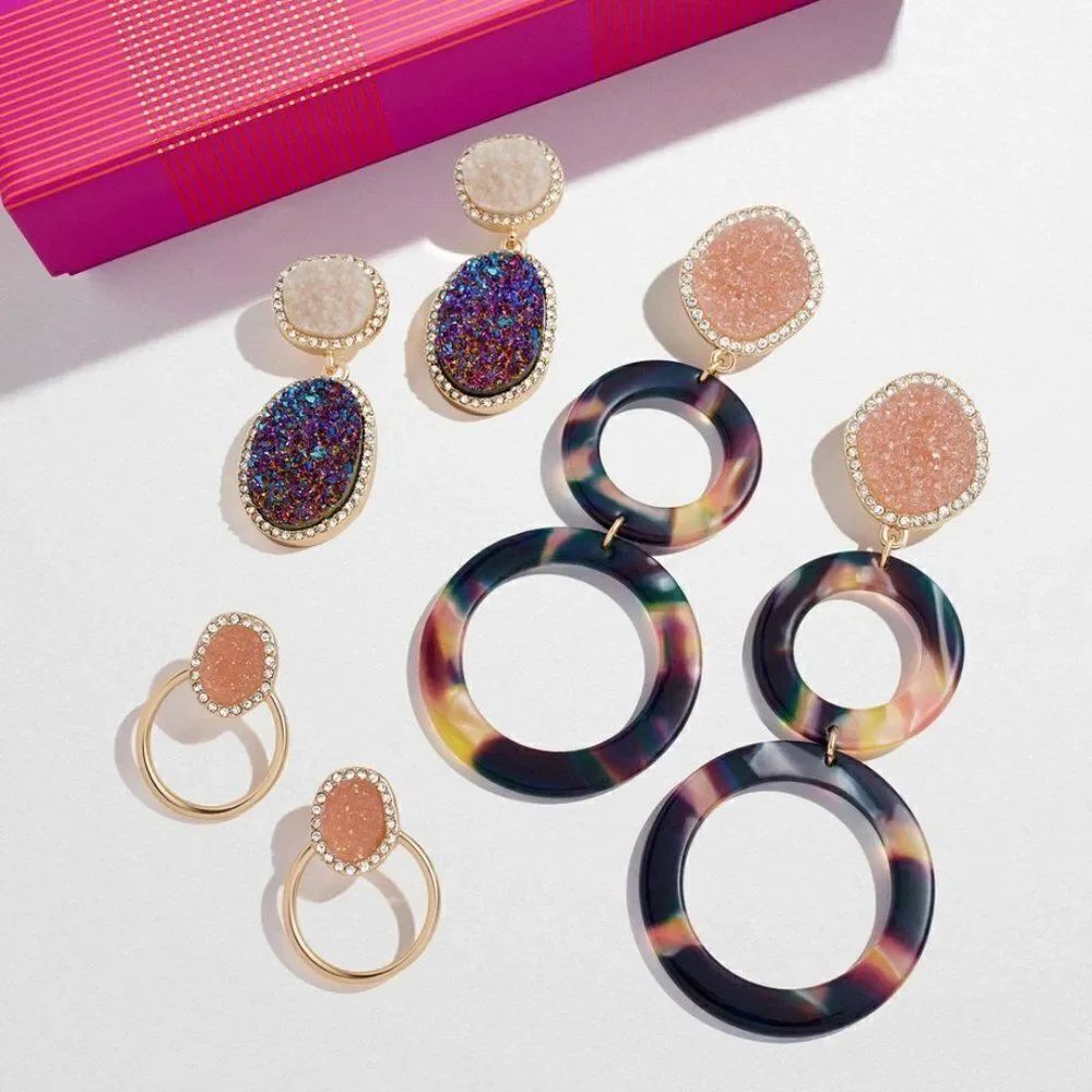 NEW! BaubleBar On The Rocks Druzy Set of 3 Earrings.